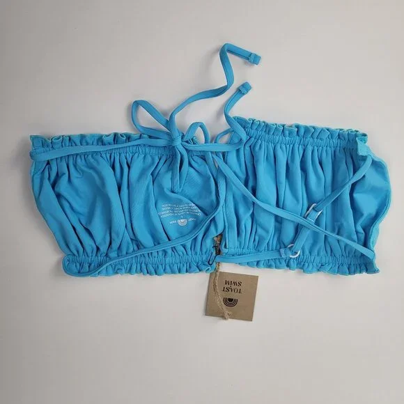 FREE PEOPLE Toast Swimwear Signature Ruffle Top Sz L Turquoise Sea - Picture 2 of 3